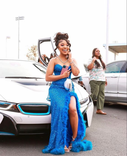 Sweetheart Strapless Mermaid Slit Prom Dress Fully Sequined High Slit Party Dress for Black Girl