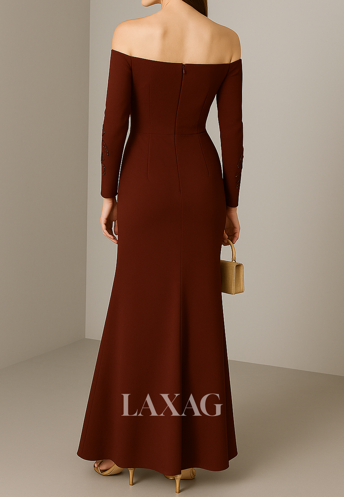 Tube Top Beaded Applique Satin Fitted Evening Dress Long-Sleeves Floor Laxag Tube Top Beaded Applique Satin Fitted Evening Dress Long-Sleeves Floor Laxag