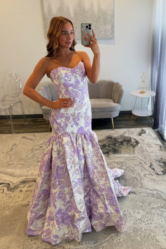 Sweetheart Off-Shoulder Sleeveless Jacquard Satin Floor-Length Trumpet Mermaid Prom Dress