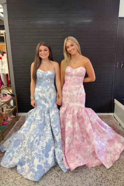 Sweetheart Off-Shoulder Sleeveless Jacquard Satin Floor-Length Trumpet Mermaid Prom Dress