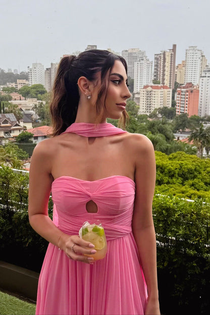 Sweetheart Off-Shoulder Sleeveless Pleated Chiffon High Slit A-Line Prom Dress