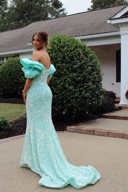 Sweetheart Sleeveless Fully Sequined Beaded Mermaid Prom Dress with Sweep Train