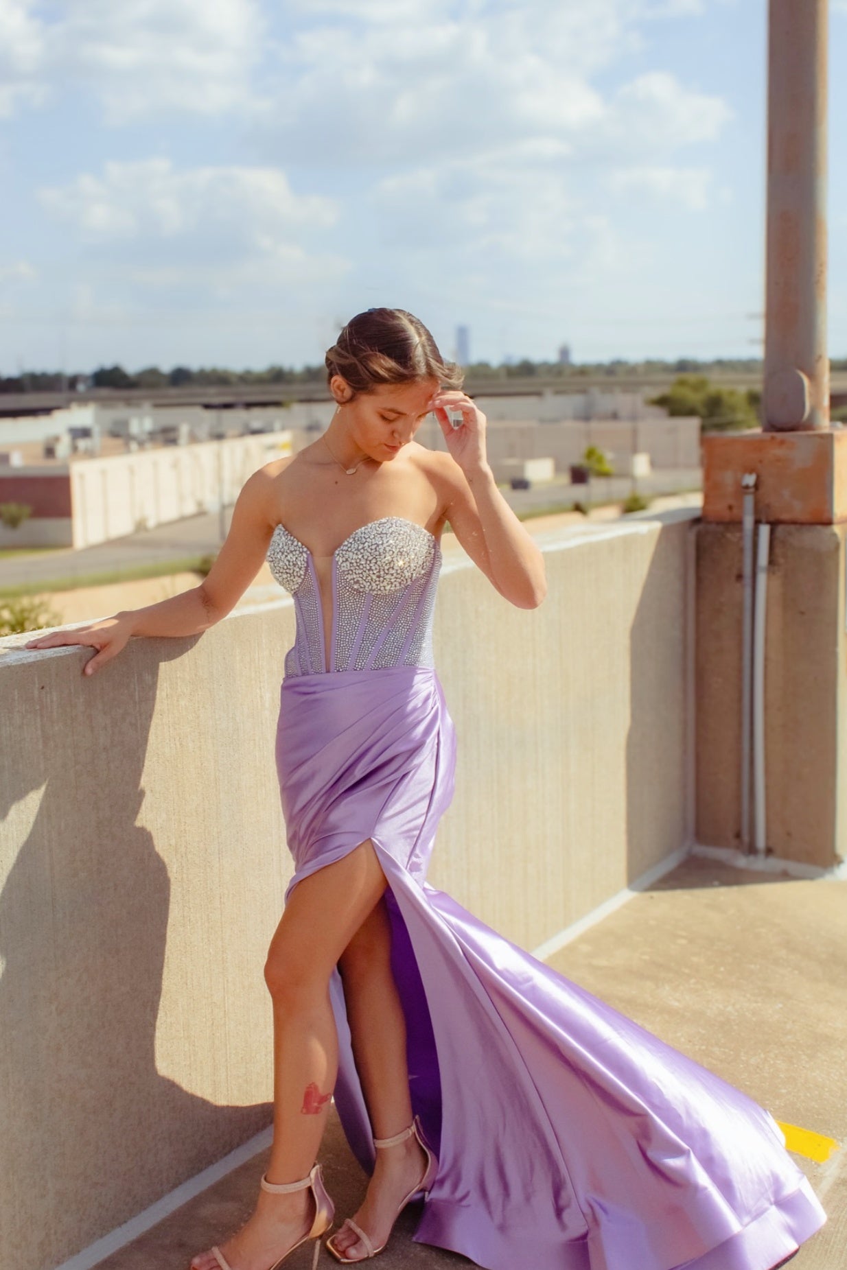 Sweetheart Off-Shoulder Beaded Satin Pleated Sweep Train Mermaid Prom Dress with Slit