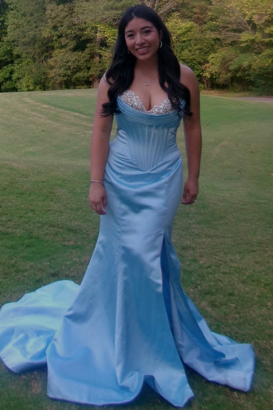 Off-Shoulder Sweetheart Sleeveless Sequined Beaded Satin Trumpet Mermaid Prom Dress