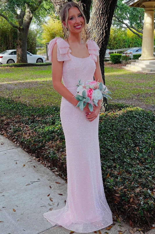 Square-Neck Straps Sleeveless Fully Sequined Beaded Tulle Mermaid Prom Dress