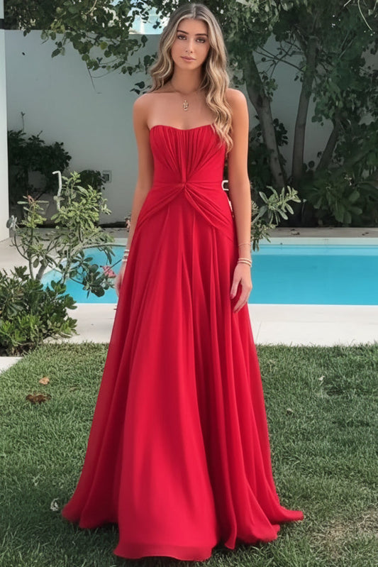 Simple Sweetheart Off-Shoulder Sleeveless Chiffon Pleated A-Line Prom Dress