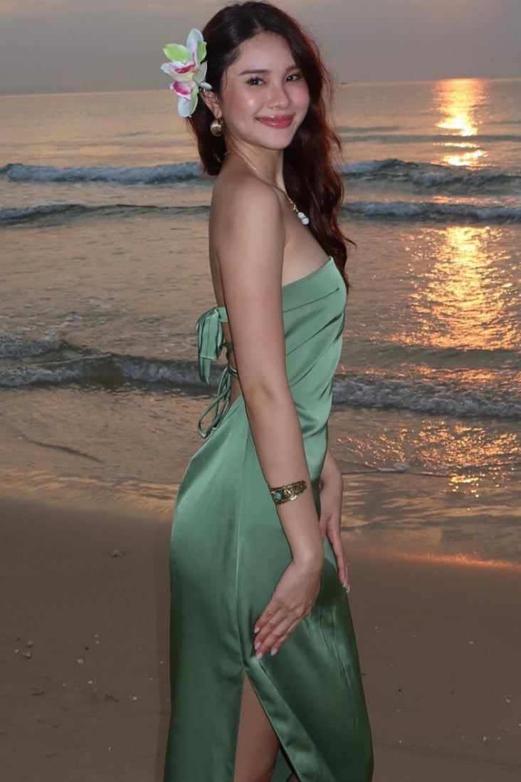 Tube Top Off-Shoulder Sleeveless Satin Floor-Length Simple Mermaid Prom Dress