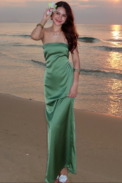 Tube Top Off-Shoulder Sleeveless Satin Floor-Length Simple Mermaid Prom Dress
