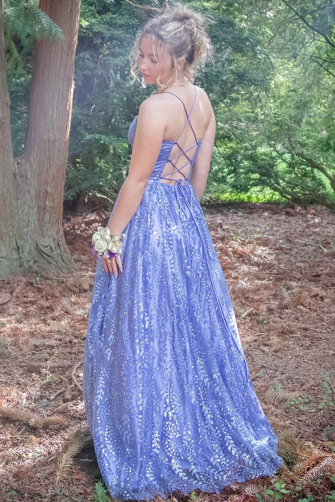 Spaghetti Straps Sweetheart Fully Sequined Beaded Tulle Pleated A-Line Prom Dress