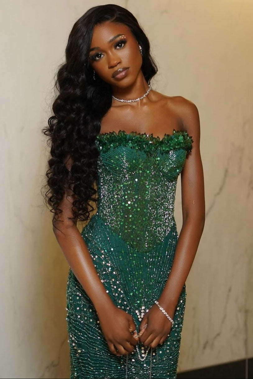 Sweetheart Off-Shoulder Fully Sequined Beaded Prom Dress Sleeveless Sweep Train Party Gowns