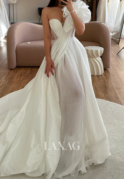 Sweetheart Sleeveless Mermaid Wedding Dress Floral Embellished Pleated Chiffon Bride Gowns