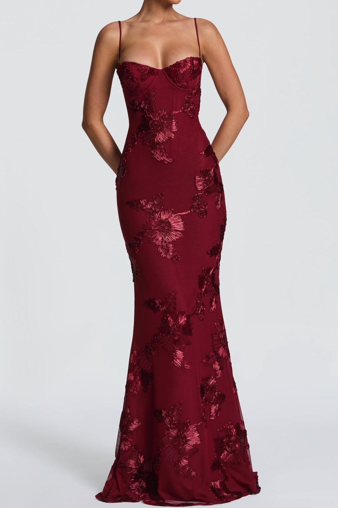 Sweetheart Spaghetti Straps Sleeveless Jacquard Tulle Floor-Length Mermaid Formal Prom Dress