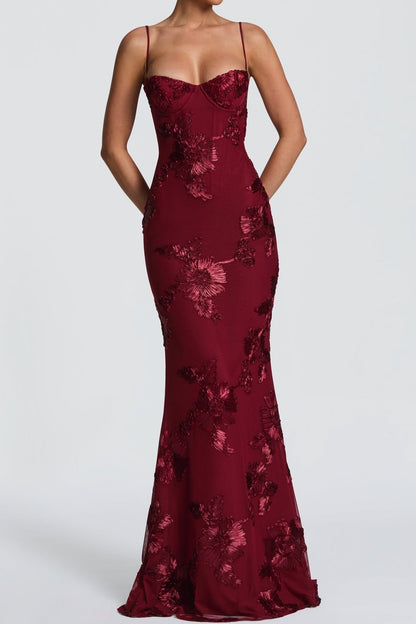 Sweetheart Spaghetti Straps Sleeveless Jacquard Tulle Floor-Length Mermaid Formal Prom Dress