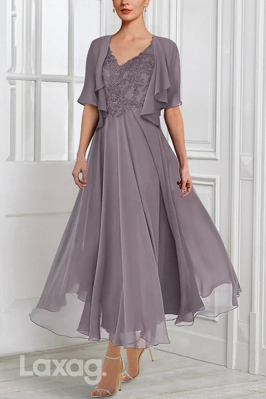 22522 - Elegant Two-Piece Suit Appliques Chiffon Mother Of the Bride Dress