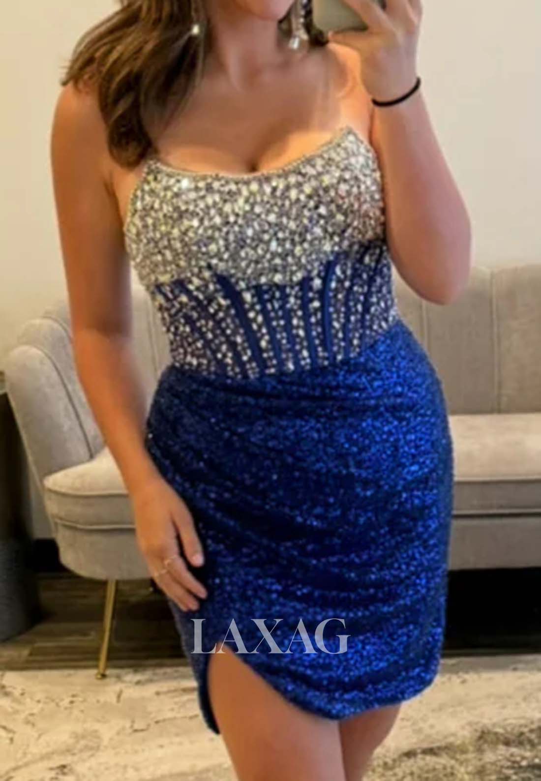Off-Shoulder Sleeveless Scoop-Neck Rhinestone Sequined Mermaid Party Homecoming Dress