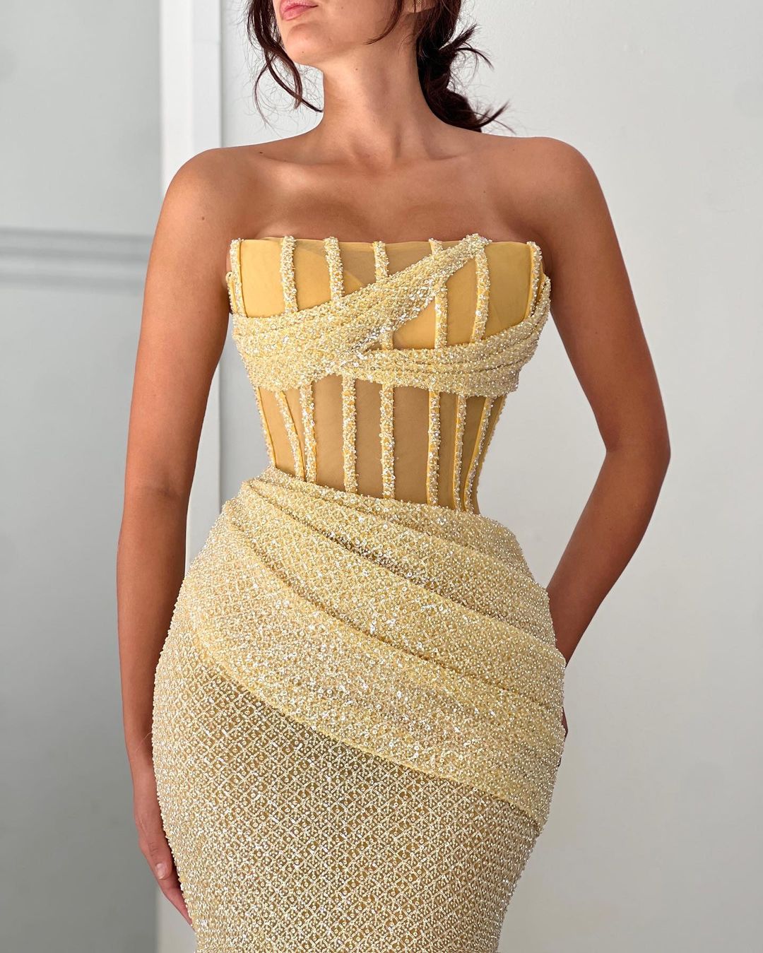 Strapless Glitter illusion Mermaid Party Prom Formal Evening Dress