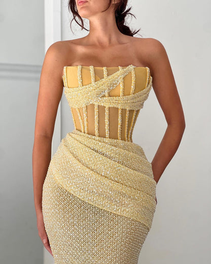 Strapless Glitter illusion Mermaid Party Prom Formal Evening Dress