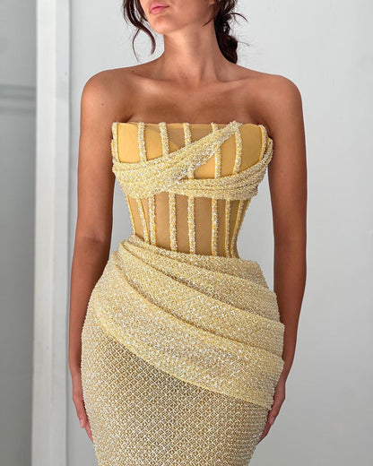 Strapless Glitter illusion Mermaid Party Prom Formal Evening Dress