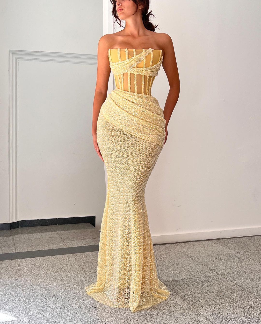 Strapless Glitter illusion Mermaid Party Prom Formal Evening Dress