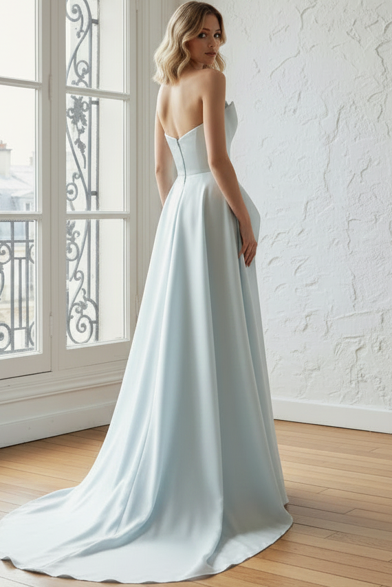 Tube Top Sleeveless Chiffon Pleated High Slit Mermiad Evening Dress with Sweep Train