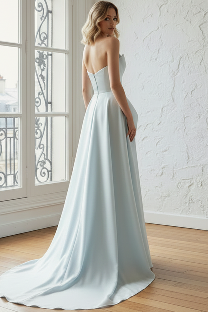 Tube Top Sleeveless Chiffon Pleated High Slit Mermiad Evening Dress with Sweep Train