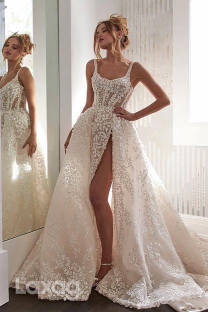 15661 - Chic Scoop Romantic Lace Boho Wedding Dress with Slit