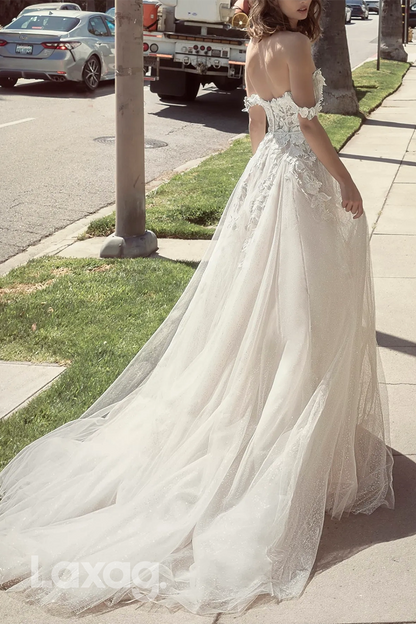 15666 - A Line Off Shoulder Lace Appliques Elegant Wedding Dress