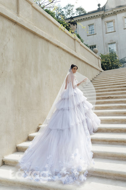 15680 - A Line Sweetheart Tulle Tiered Lilac Rustic Wedding Dress