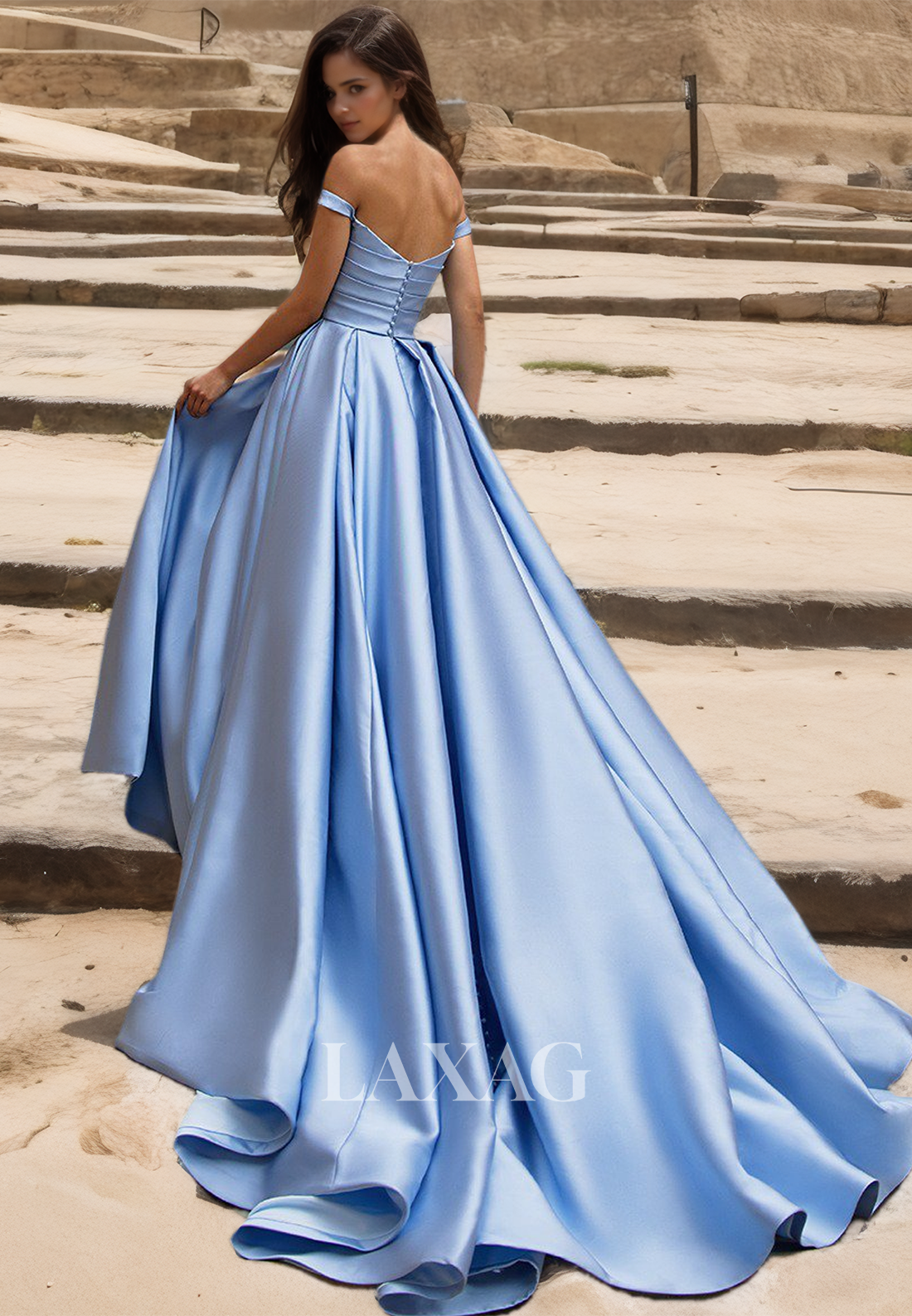 Tube Top Off-Shoulder Sleeveless Pleated Satin Floral Embellished Slit with Train A-Line Wedding Dress