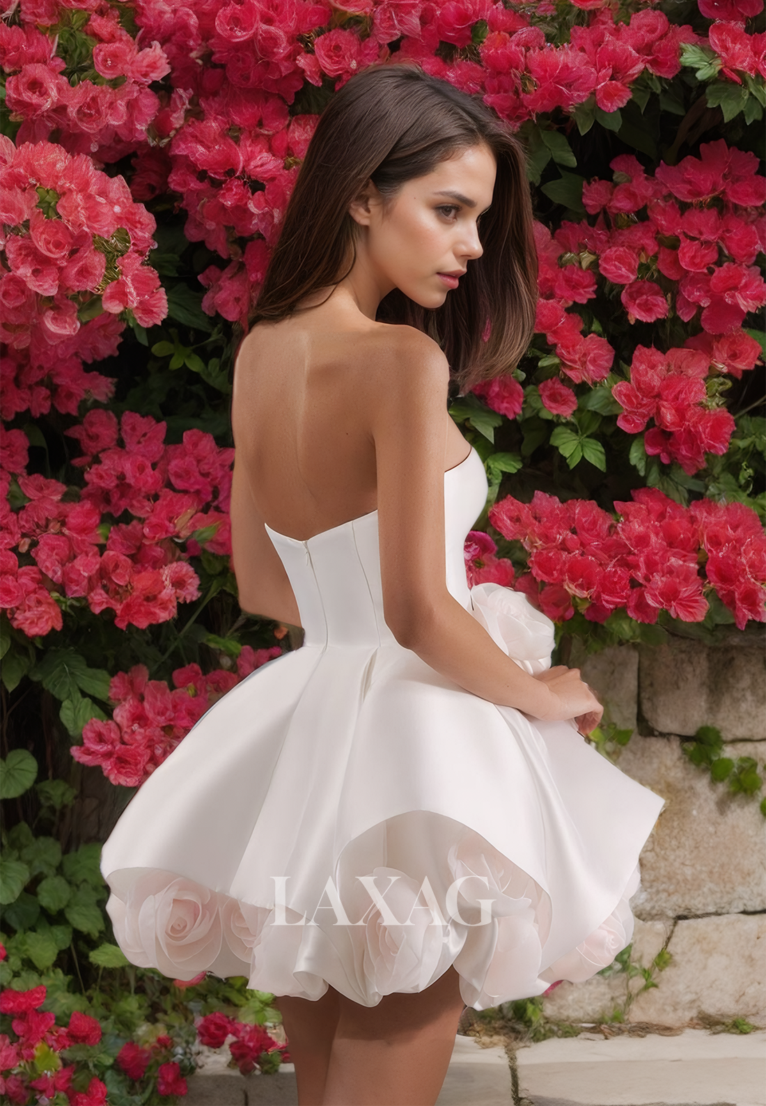 Tube Top Off-Shoulder Sleeveless Satin A-Line Boho Beach Wedding Dress with Floral Embellished