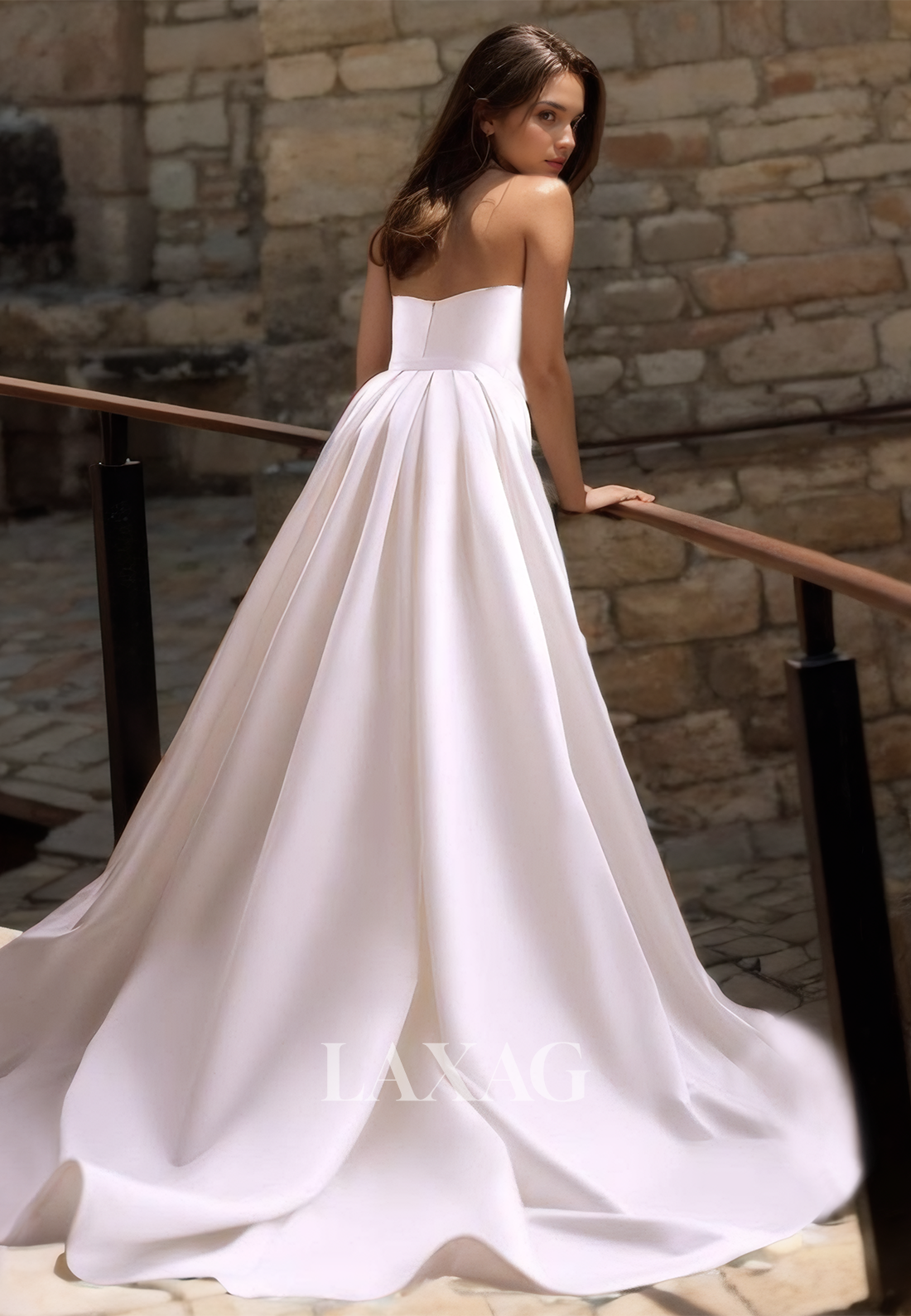 Simple V-Neck Sleeveless Off-Shoulder Pleated Satin Mermaid Wedding Dress with Overskirt