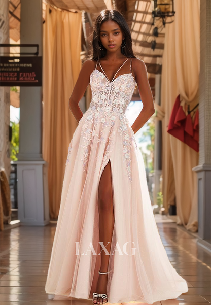 Sweetheart Off-Shoulder Floor-Lenght A-Line Prom Dress Spaghetti Straps Sleeveless Applique Formal Dress