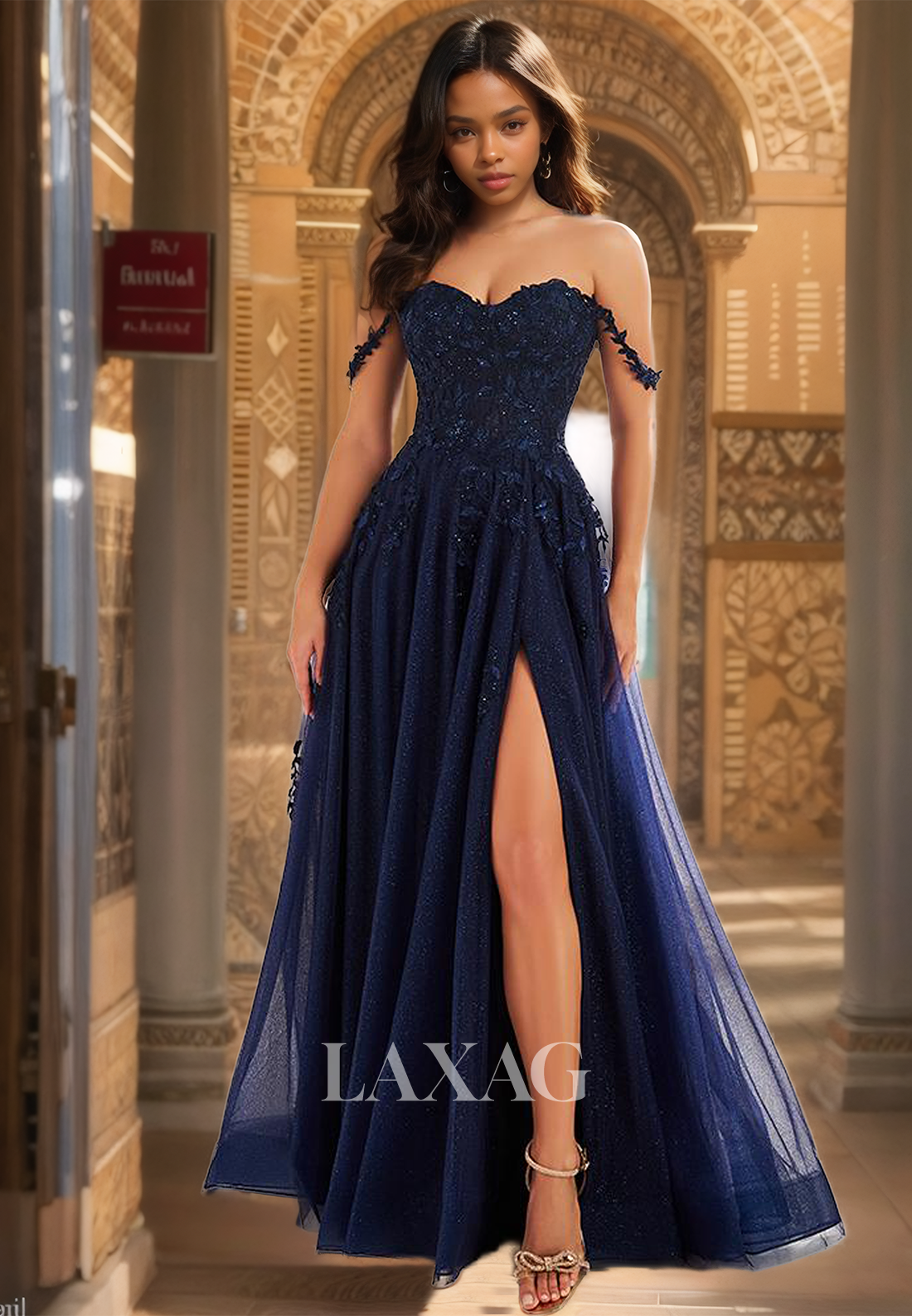 Spaghetti Straps Sleeveless Off-Shoulder A-Line Prom Dress Sweetheart Pleated Applique Floor-Length Party Gowns