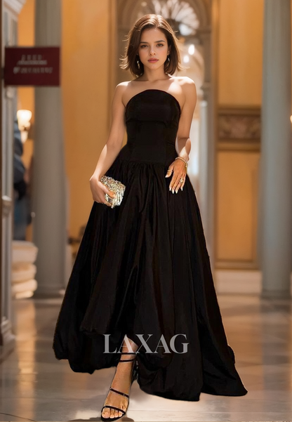 Tube Top Off-Shoulder Satin A-Line Prom Dress Pleated Floor-Length Sheath Long Party Gowns