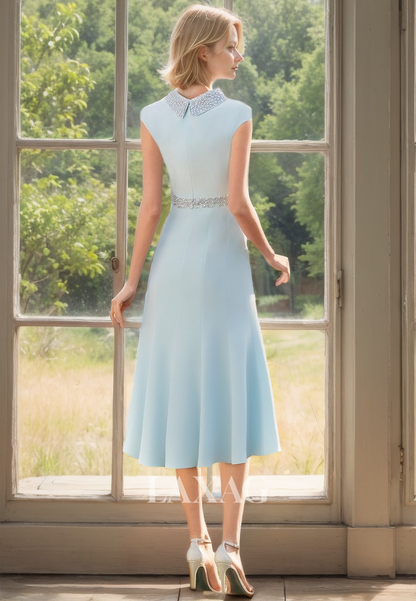 High Scoop-Neck Sleeveless Chiffon Cocktail Gowns Beaded Knee-Length A-Line Mother of the Bride Dress