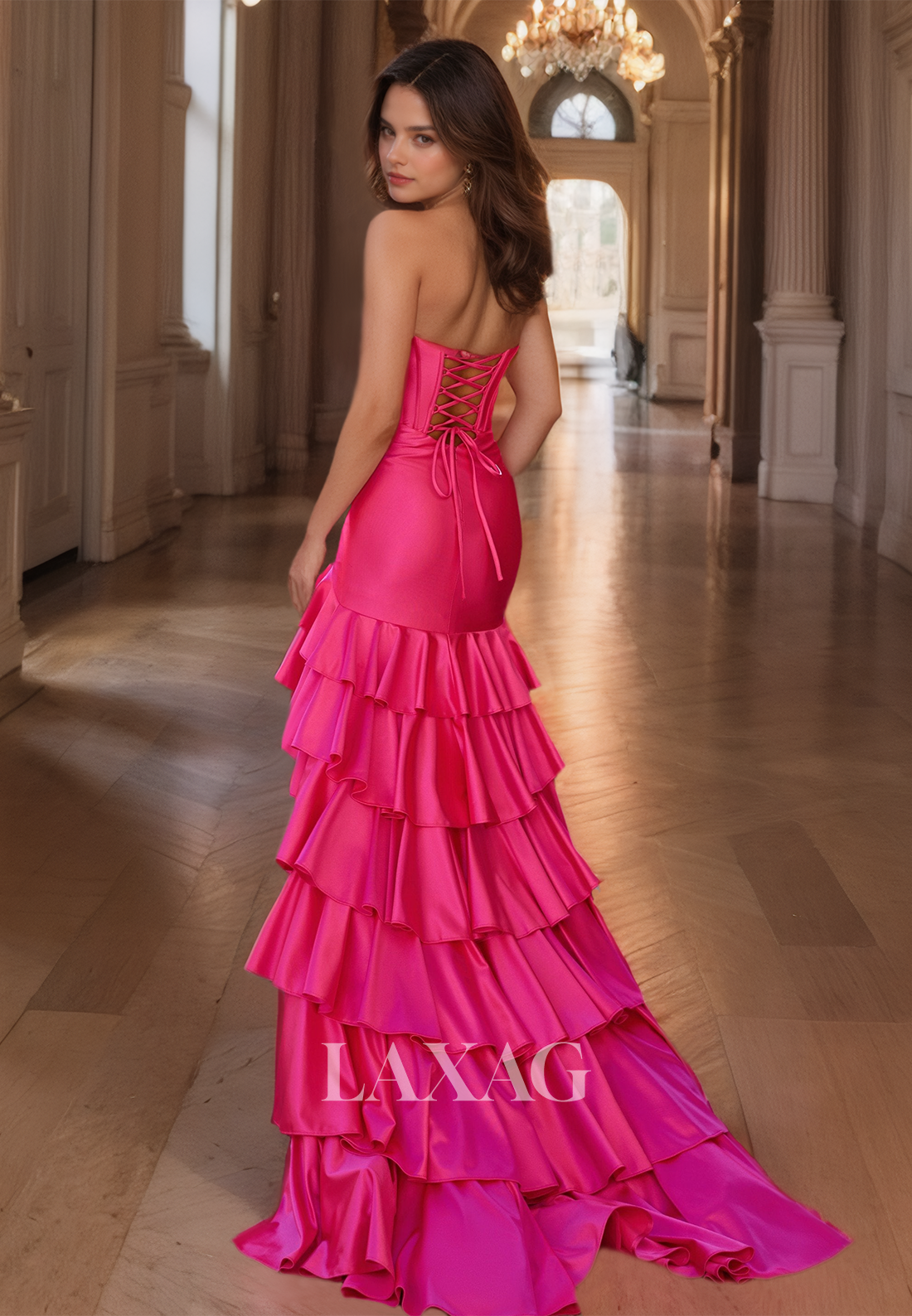 Sweetheart Off-Shoulder Sleeveless Pleated High Slit Tiered Floor-Length Fitted Formal Prom Dress