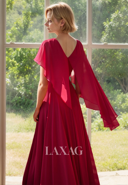 Scoop-Neck Sleeveless Floor-Length Cocktail Gowns Pleated Chiffon Mother of the Bride Dress with Overlay