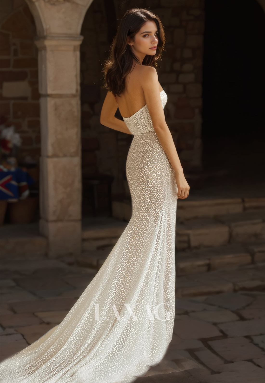 Sleeveless Off-Shoulder Sweetheart Fully Beaded Pleated High Slit Sweep Train Mermaid Wedding Dress