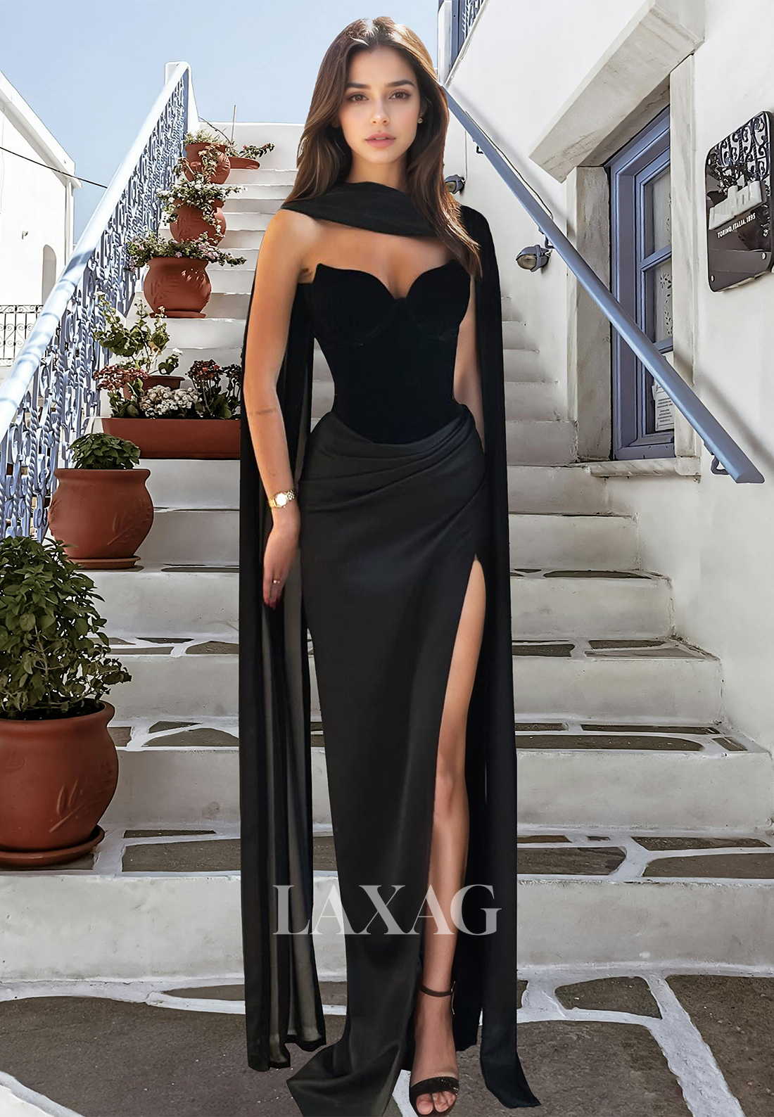 Off-Shoulder Sleeveless Pleated Evening Gowns Sweetheart Floor-Length High Slit Fitted Prom Dress