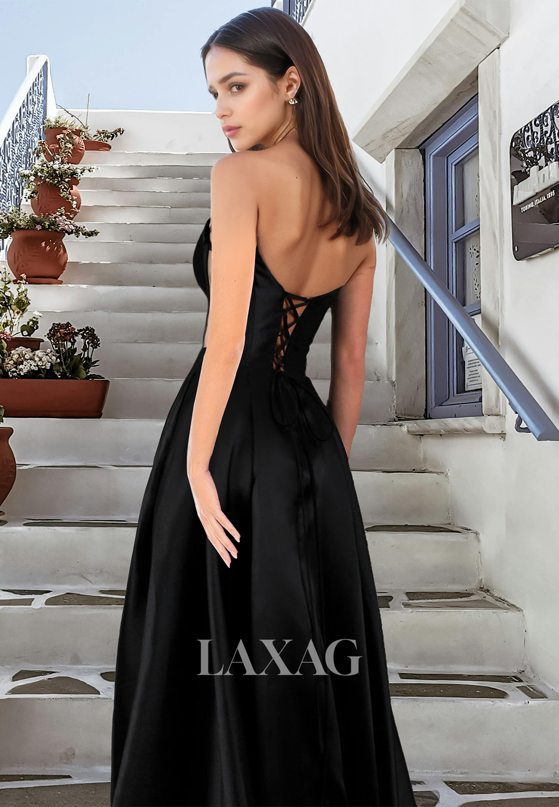 A-Line V-Neck Sleeveless Off-Shoulder Prom Dress Pleated Cutout Satin Formal Party Gowns