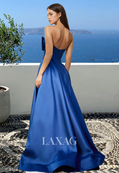 A-Line Off-Shoulder Sleeveless Party Gowns Bow Sweetheart Cutout Prom Dress with High Slit