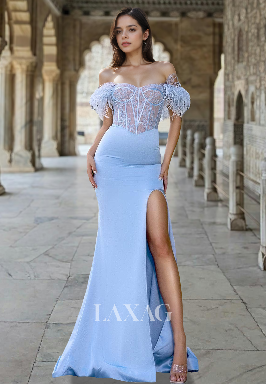 mermaid high low prom dresses Plunging V-Neck Long Mermaid Prom Dress Apricot Rose / 12
