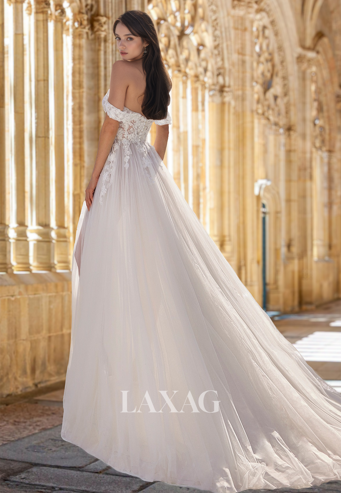 Sweetheart Off-Shoulder Sleeveless Tulle A-Line Wedding Dress Beaded Lace Applique Bride Gowns