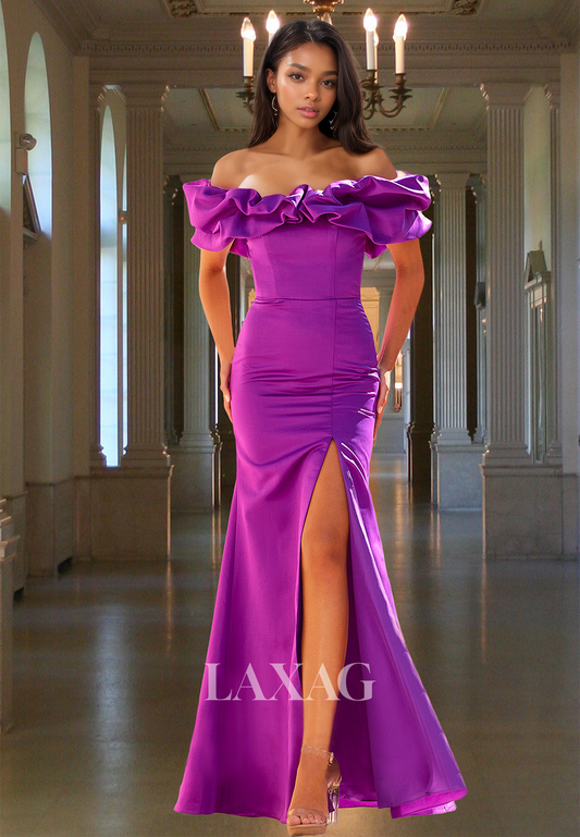 Ruffled Tube Top Off-Shoulder Sleeveless Mermaid Prom Dress Pleated Floor-Length Party Gowns