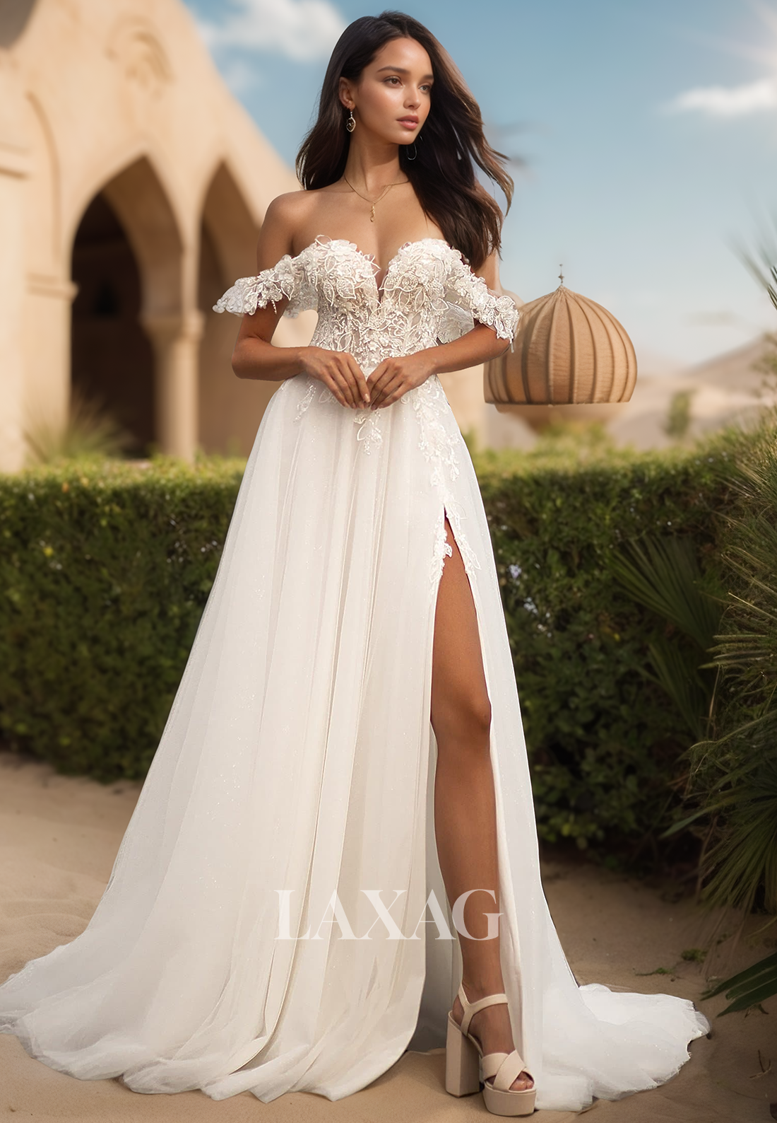 Sweetheart Beaded Lace  Applique A-Line Wedding Dress Sleeveless Pleated High Slit Chiffon Bride Gowns