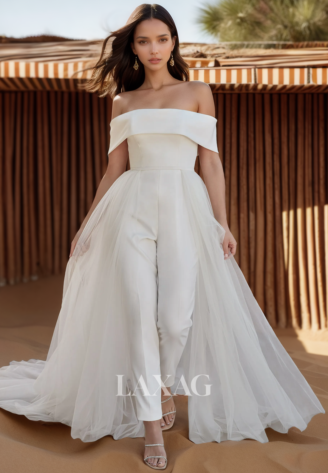 Tube Top Off-Shoulder Sleeveless Satin Bride Gowns Pleated Trousers Wedding  Dress with Tulle Overskirt