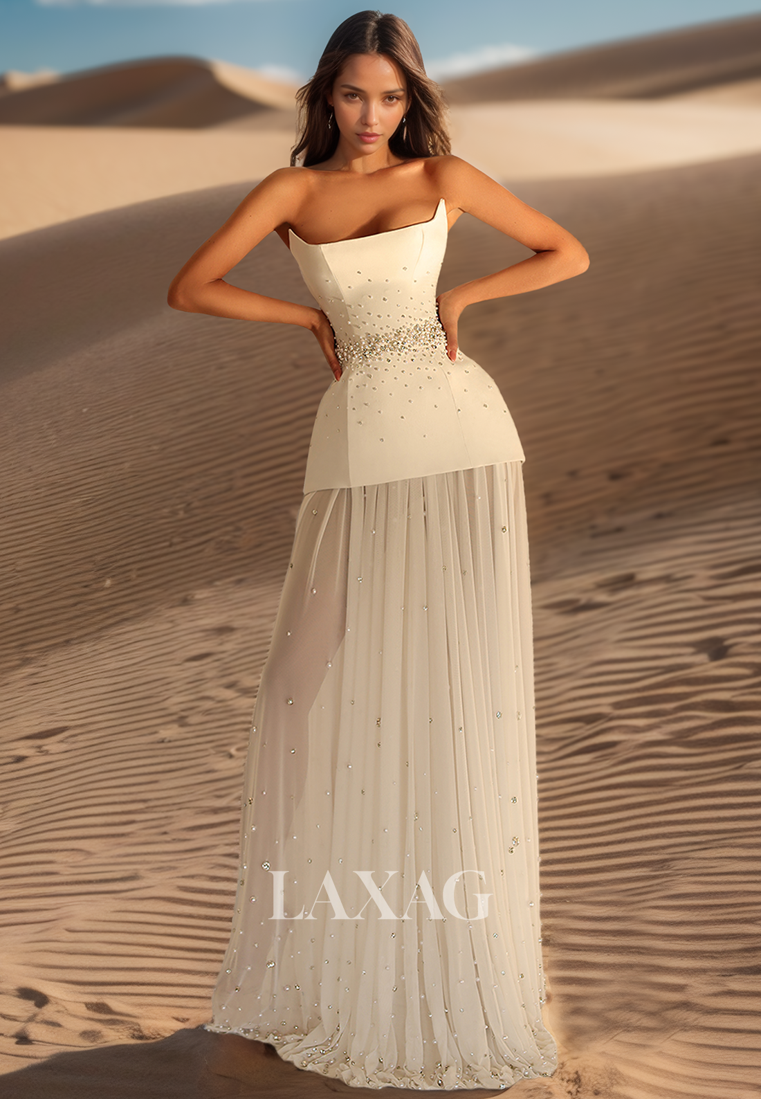 Tube Top Off-Shoulder Sleeveless Fitted Wedding Dress Beaded Pleated Satin&Tulle Bride Gowns