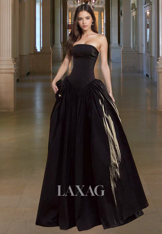 Tube Top Sleeveless A-Line Prom Dress Off-Shoulder Pleated Floor-Length Formal Gowns