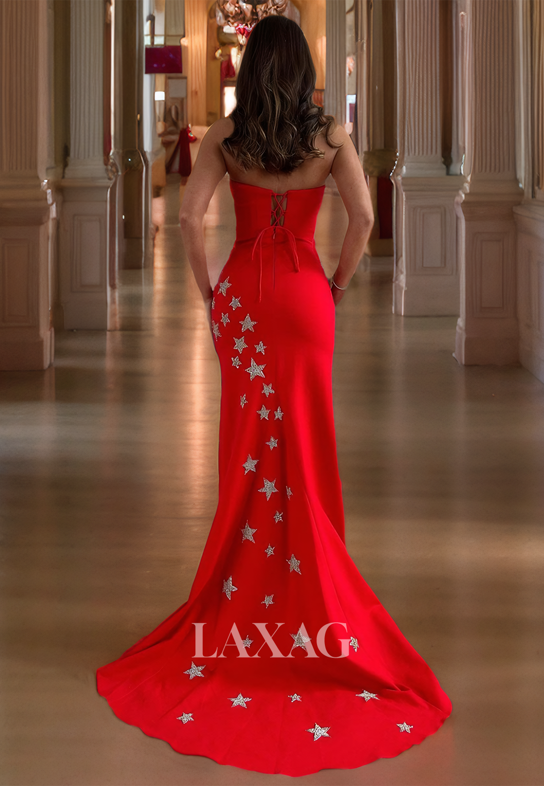 Long Red Formal Evening Dress Sheath&Column Strapless Sleeveless Prom Dress