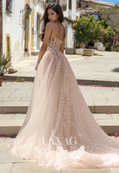 A-Linie Straplesss Lace Tulle Elegant Wedding Dress with Train